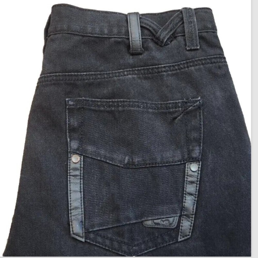 Vtg 90s Marc Buchanan Hip Hop Denim Jeans Leather trim pockets